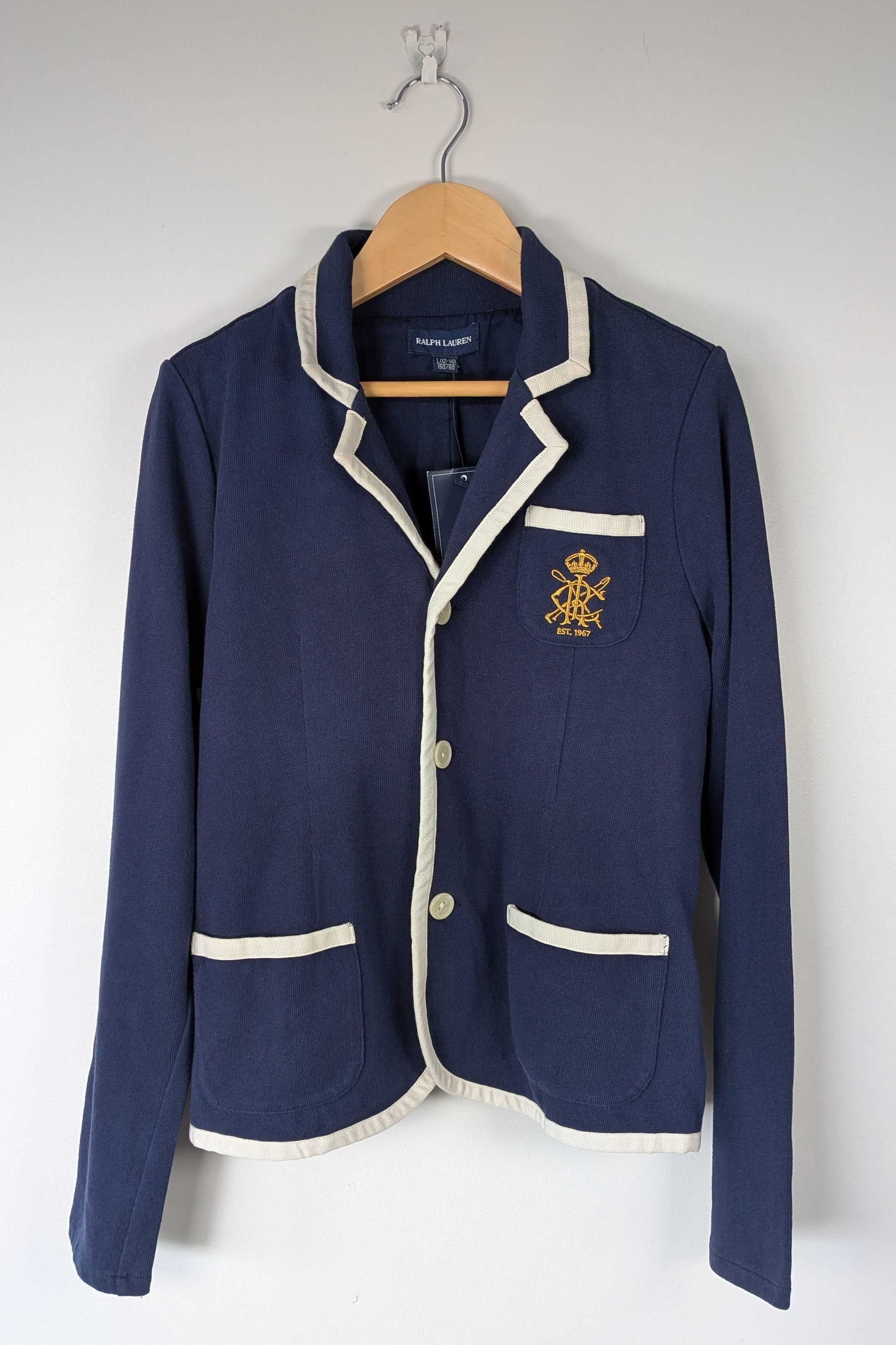 Ralph Lauren Navy Cotton Blazer Jacket Size L Brand New With Tags