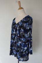 Suzanne Grae Blue Black Abstract Mesh Blouse Size XL BNWT RRP $39.95