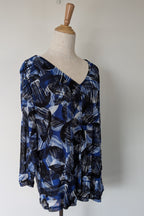 Suzanne Grae Blue Black Abstract Mesh Blouse Size XL BNWT RRP $39.95