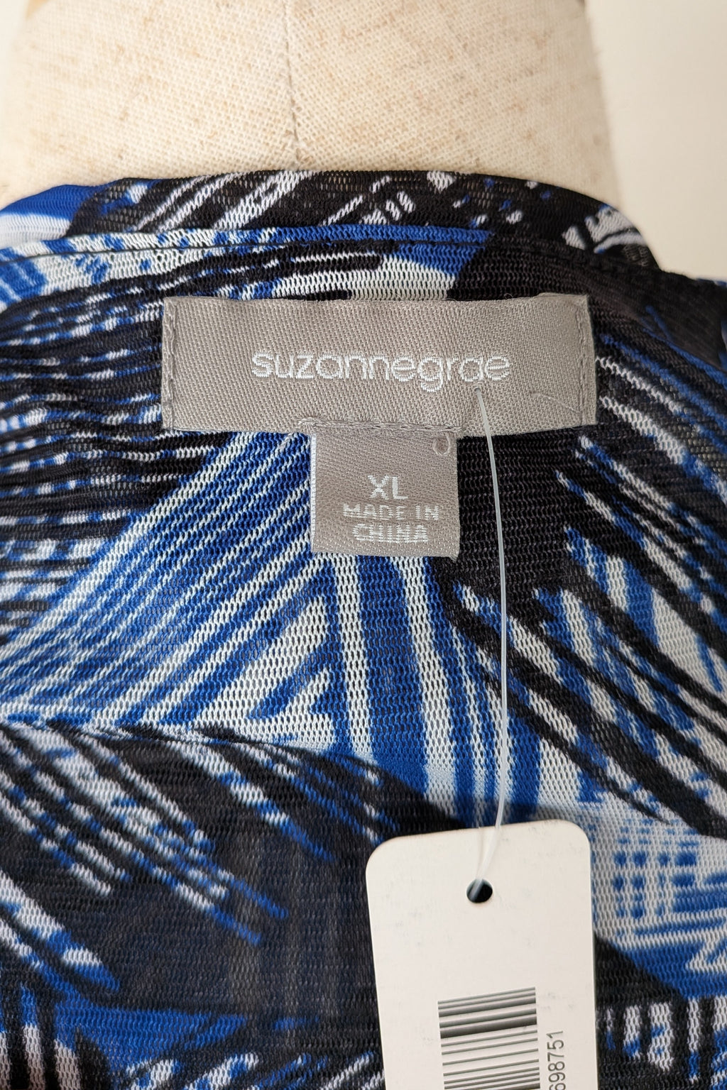 Suzanne Grae Blue Black Abstract Mesh Blouse Size XL BNWT RRP $39.95