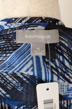 Suzanne Grae Blue Black Abstract Mesh Blouse Size XL BNWT RRP $39.95