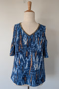 Crossroads Blue Abstract Cold Shoulder Blouse Size 16 BNWT RRP $59.99