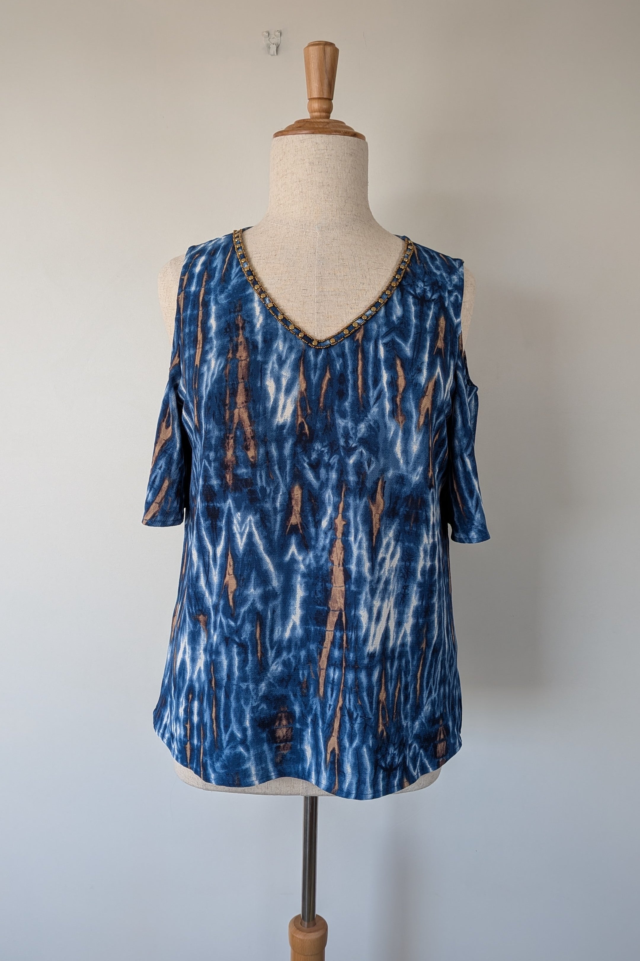 Crossroads Blue Multicoloured Cold Shoulder Top Size 16 Brand New With Tags RRP $59.99