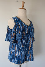 Crossroads Blue Abstract Cold Shoulder Blouse Size 16 BNWT RRP $59.99