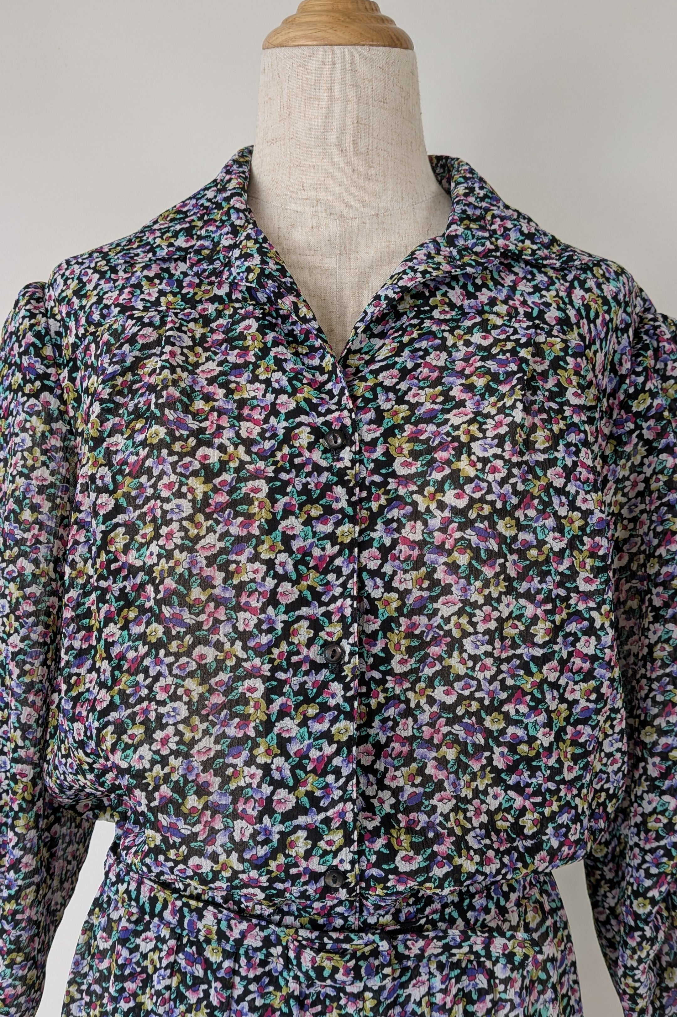 Vintage 80s David Cardigan Floral Shirt Dress Size 16