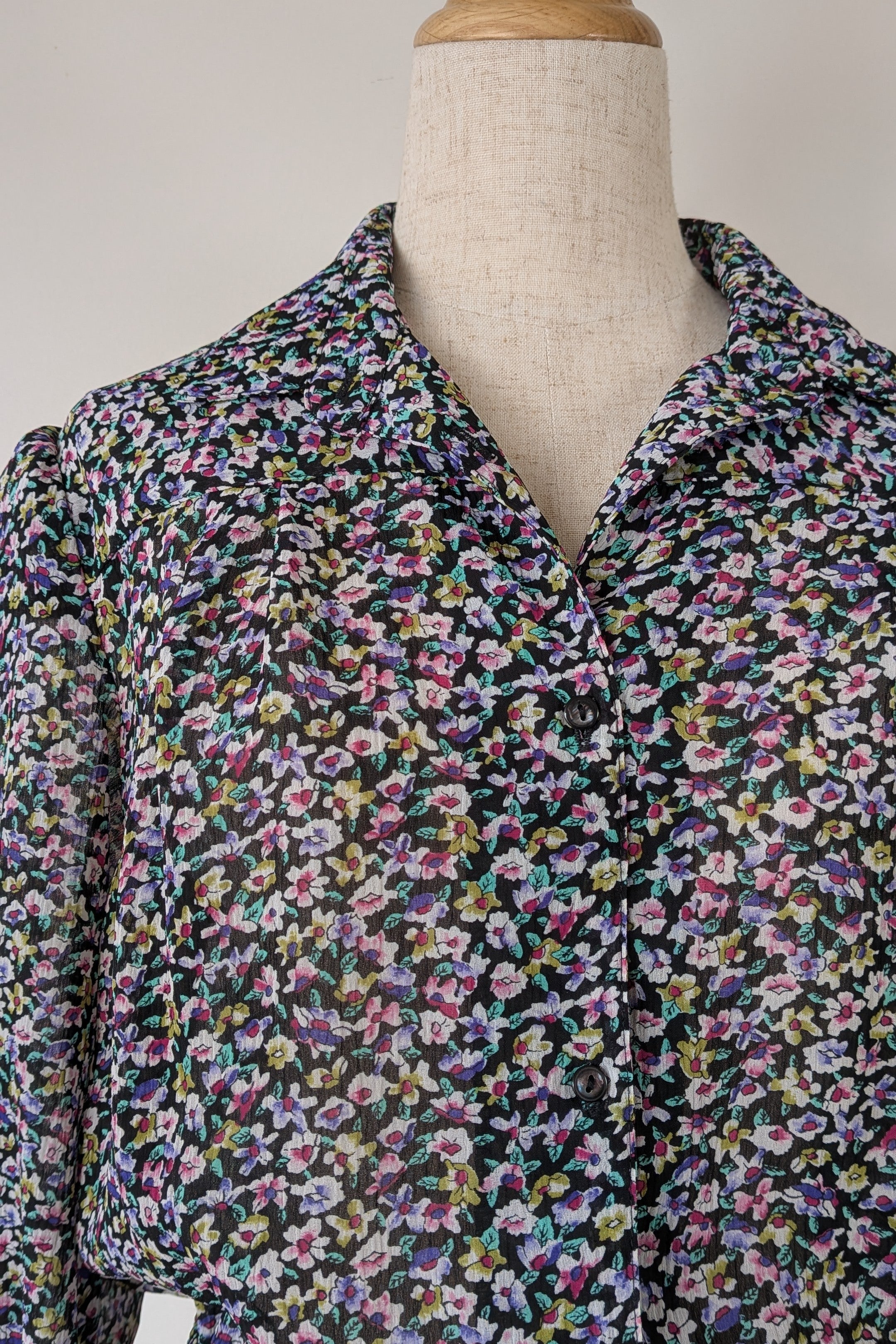 Vintage 80s David Cardigan Floral Shirt Dress Size 16
