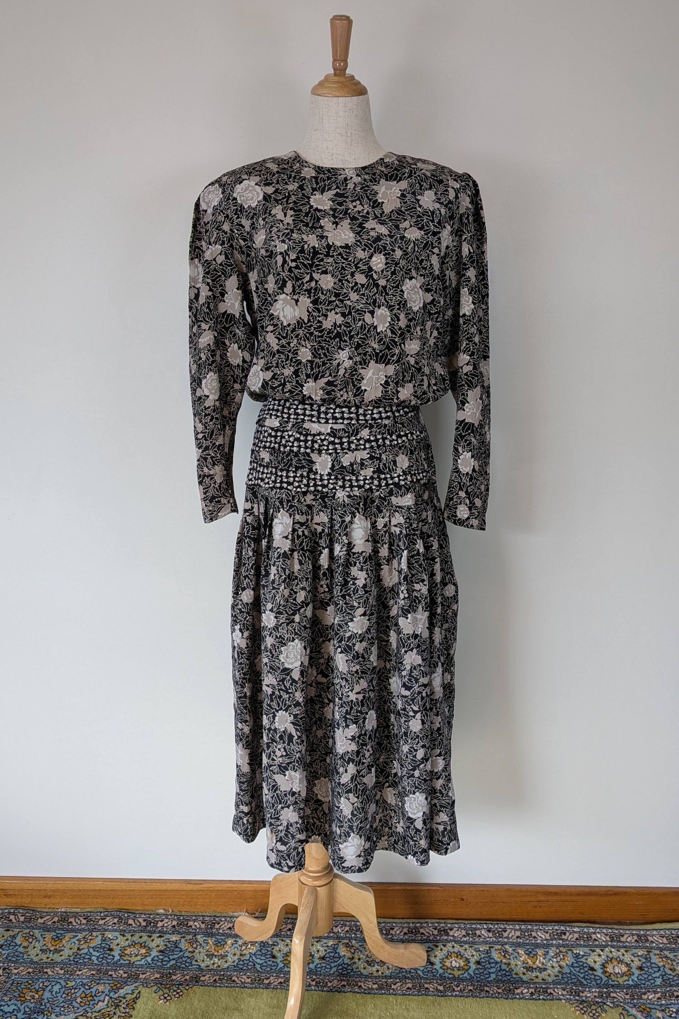 Vintage 80s Jo Melbourne Floral Prairie Tea Midi Dress Size 12