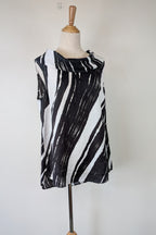 See Saw Black White Abstract Print 100% Linen Cowl Neck Top Size 12