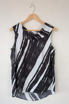 See Saw Black White Abstract Print 100% Linen Cowl Neck Top Size 12