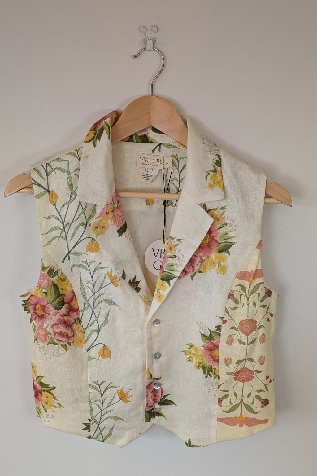 VRG GRL 100% Linen Floral Vest Size 8 BNWT