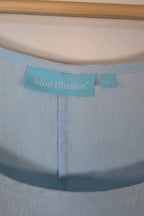 Blue Illusion 100% Linen Light Blue Tunic Top Size L