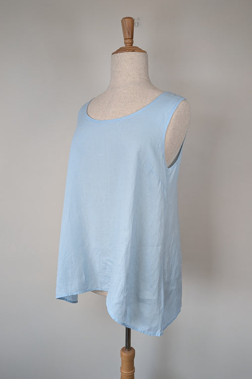 Blue Illusion 100% Linen Light Blue Tunic Top Size L