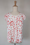 Jacqui E White Red Floral Flutter Sleeve Top Size 18 BNWT RRP $79.95
