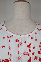 Jacqui E White Red Floral Flutter Sleeve Top Size 18 BNWT RRP $79.95