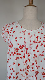 Jacqui E White Red Floral Flutter Sleeve Top Size 18 BNWT RRP $79.95