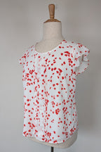 Jacqui E White Red Floral Flutter Sleeve Top Size 18 BNWT RRP $79.95