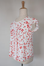 Jacqui E White Red Floral Flutter Sleeve Top Size 18 BNWT RRP $79.95