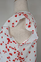 Jacqui E White Red Floral Flutter Sleeve Top Size 18 BNWT RRP $79.95