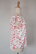 Jacqui E White Red Floral Flutter Sleeve Top Size 18 BNWT RRP $79.95