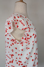 Jacqui E White Red Floral Flutter Sleeve Top Size 18 BNWT RRP $79.95