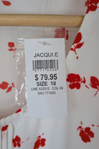 Jacqui E White Red Floral Flutter Sleeve Top Size 18 BNWT RRP $79.95