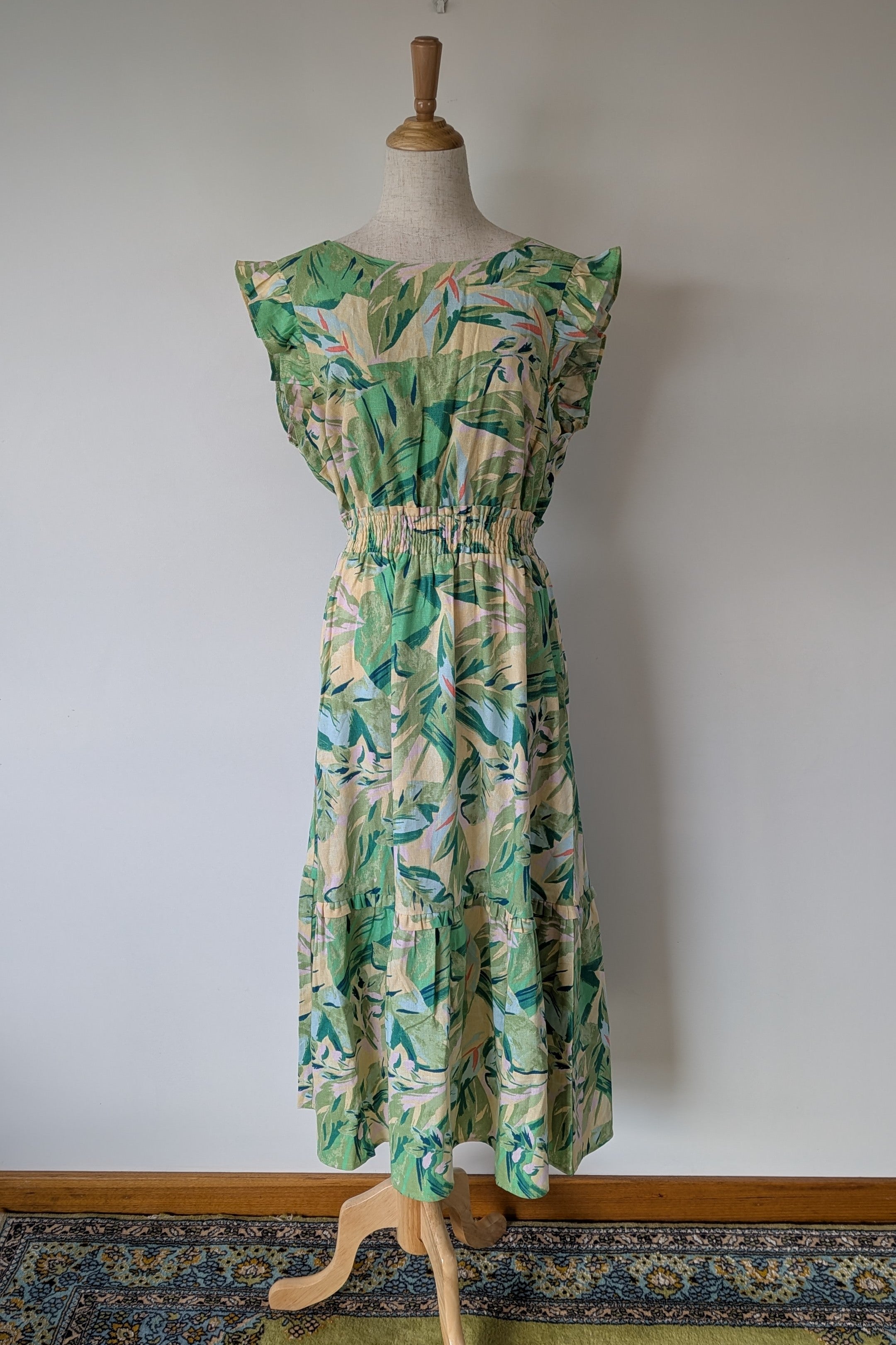 YAS Palmas Print Midi Linen Blend Dress Size M Brand New With Tags RRP $169.95