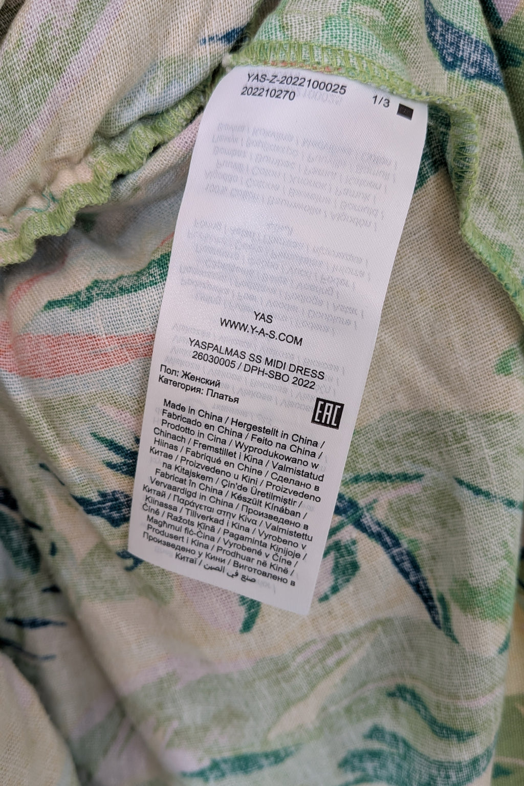 Y.A.S. Palmas Midi Dress Green Tropical Print Size M BNWT RRP $169.95