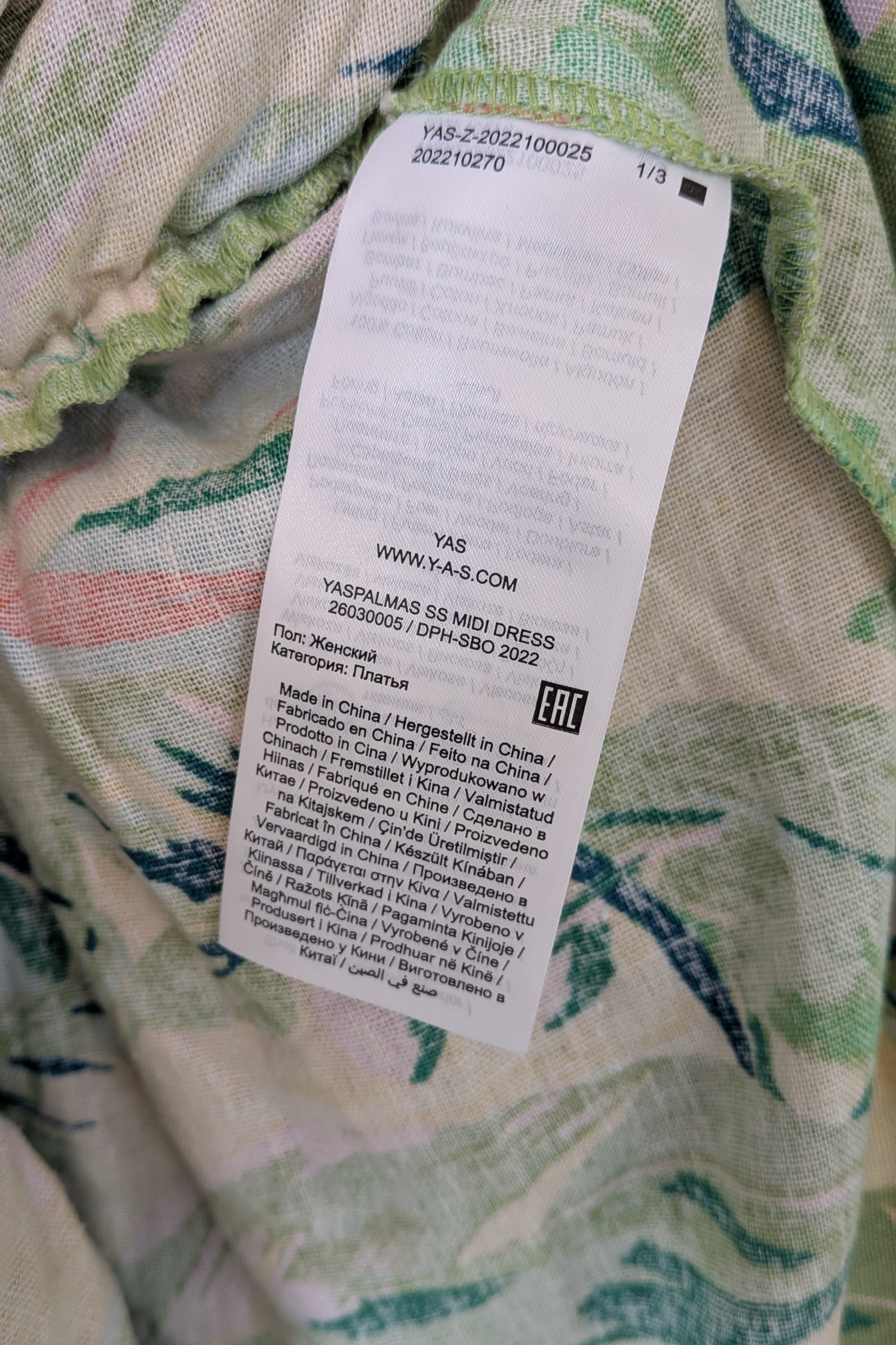 Y.A.S. Palmas Midi Dress Green Tropical Print Size M BNWT RRP $169.95