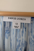 David Jones Long Sleeve Volume Waisted Maxi Dress in Blue Dye Ikat Print Size 12