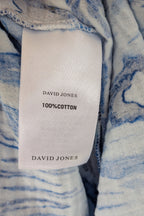 David Jones Long Sleeve Volume Waisted Maxi Dress in Blue Dye Ikat Print Size 12