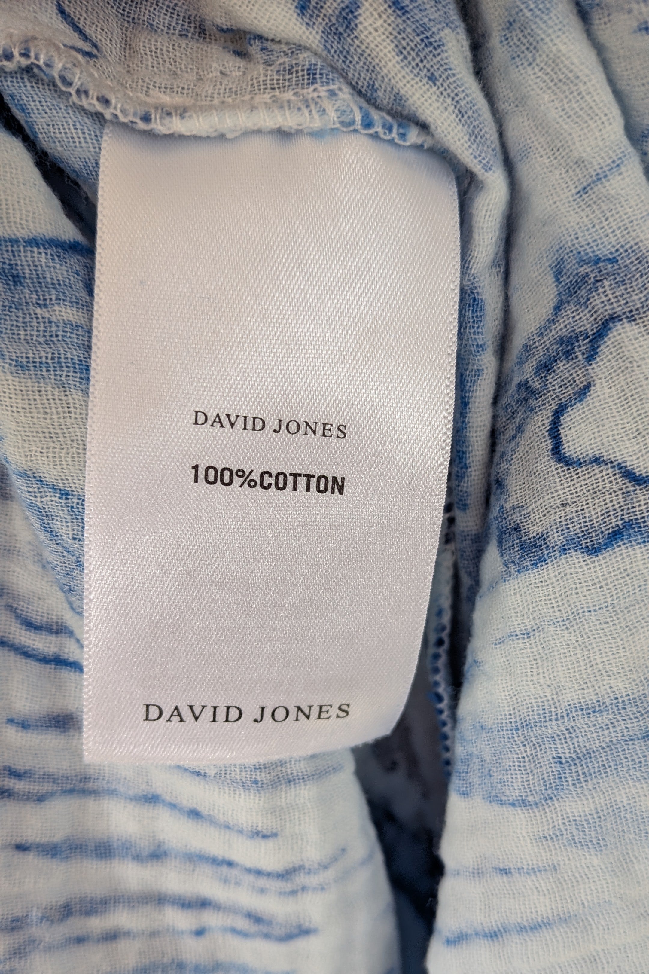 David Jones Long Sleeve Volume Waisted Maxi Dress in Blue Dye Ikat Print Size 12