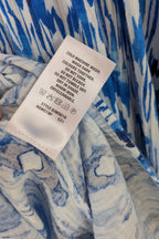 David Jones Long Sleeve Volume Waisted Maxi Dress in Blue Dye Ikat Print Size 12