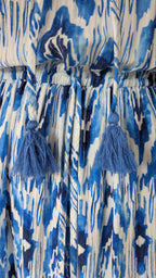 David Jones Long Sleeve Volume Waisted Maxi Dress in Blue Dye Ikat Print Size 12