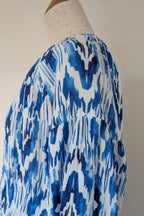 David Jones Long Sleeve Volume Waisted Maxi Dress in Blue Dye Ikat Print Size 12