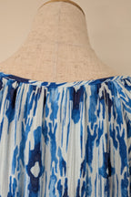 David Jones Long Sleeve Volume Waisted Maxi Dress in Blue Dye Ikat Print Size 12