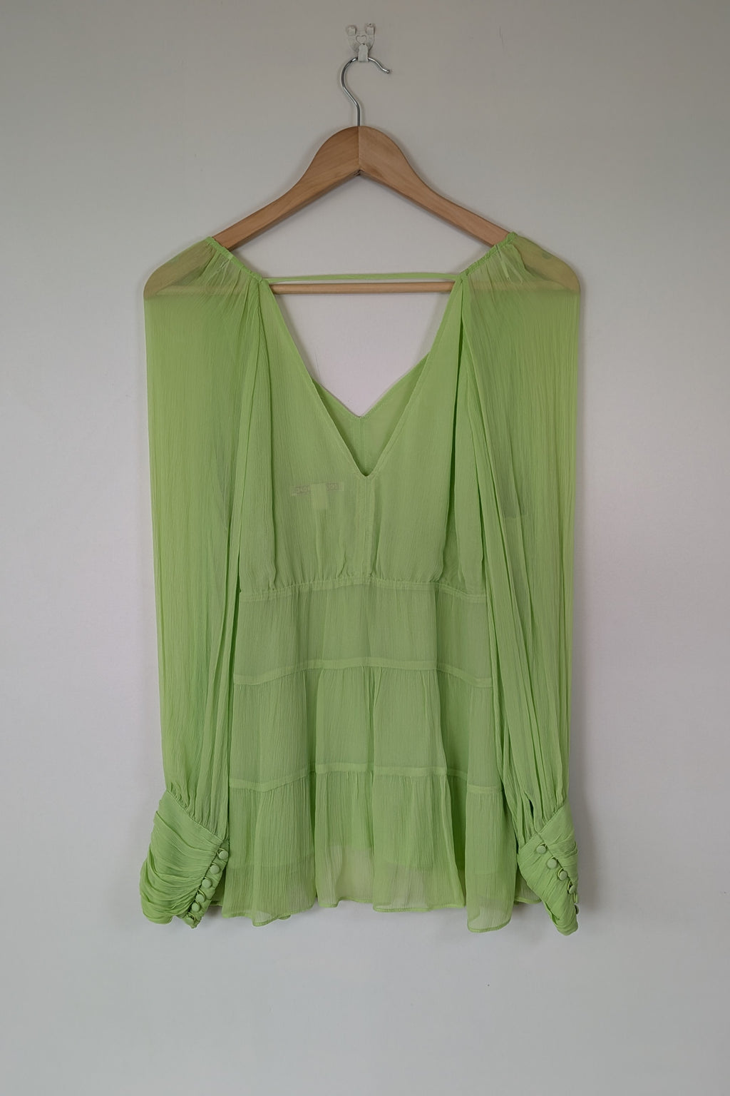 Country Road Soft Tiered Blouse in Dreamy Green Size 10