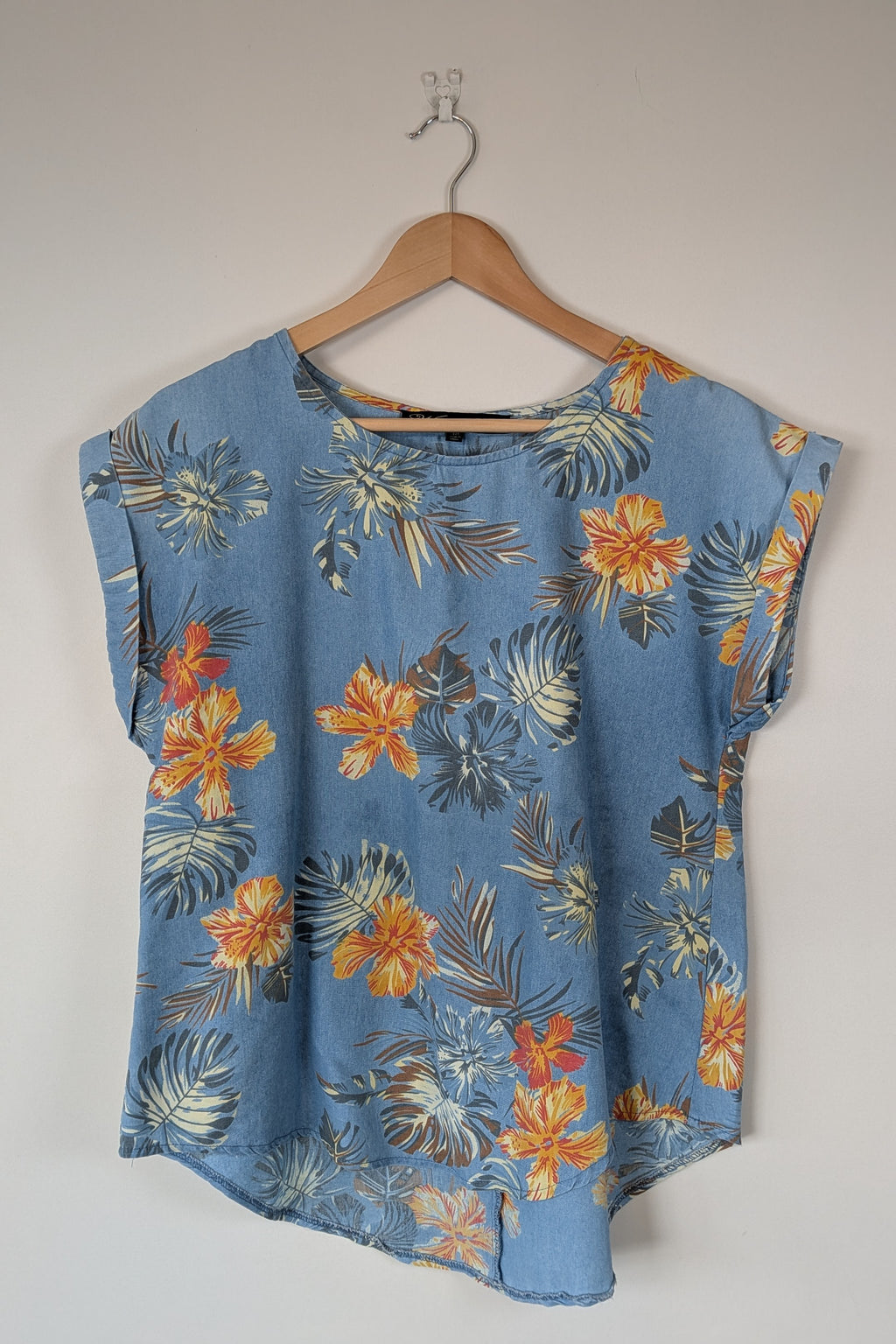 Willow Tree Blue Tropical Print Cotton Shirt Size 10