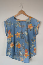 Willow Tree Blue Tropical Print Cotton Shirt Size 10