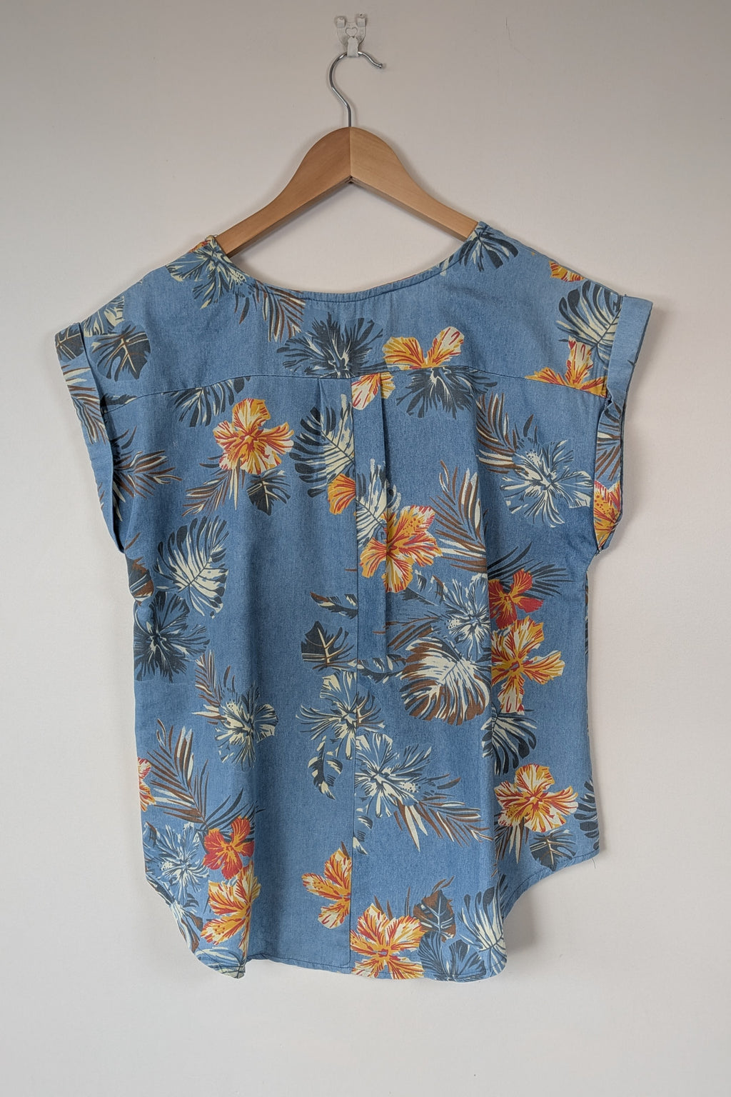 Willow Tree Blue Tropical Print Cotton Shirt Size 10
