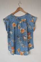 Willow Tree Blue Tropical Print Cotton Shirt Size 10