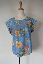 Willow Tree Blue Tropical Print Cotton Shirt Size 10
