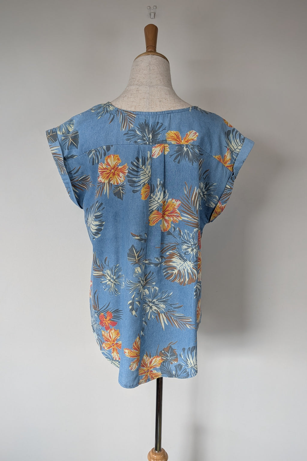 Willow Tree Blue Tropical Print Cotton Shirt Size 10