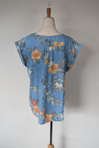Willow Tree Blue Tropical Print Cotton Shirt Size 10