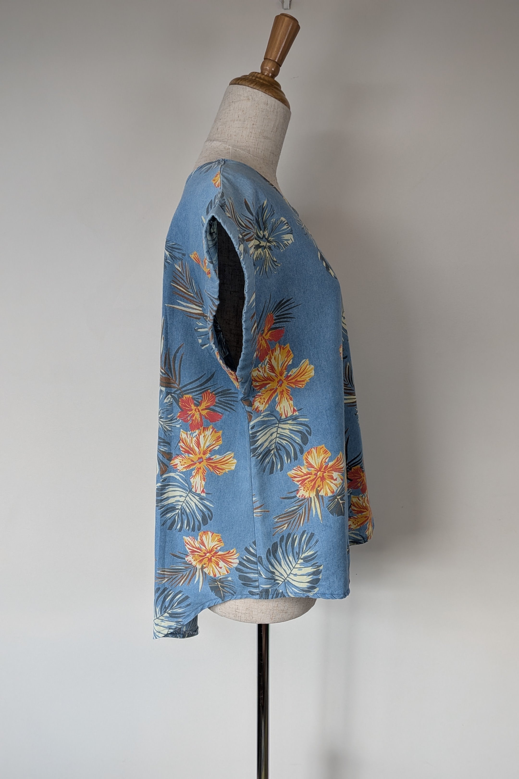 Willow Tree Blue Tropical Print Cotton Shirt Size 10