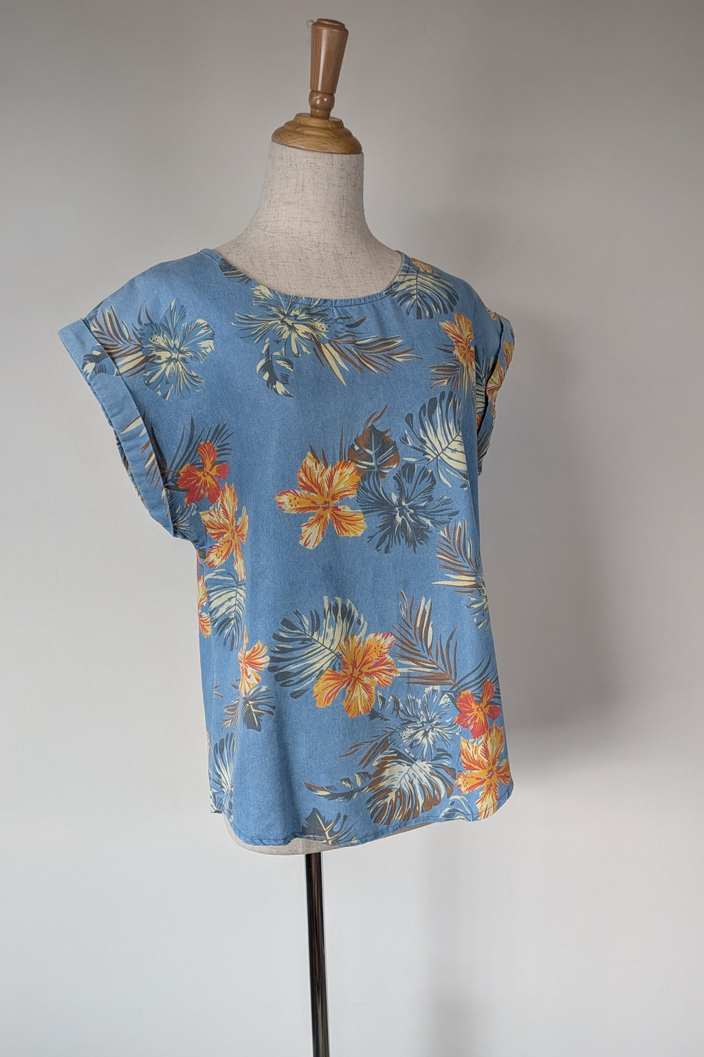Willow Tree Blue Tropical Print Cotton Shirt Size 10