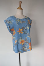 Willow Tree Blue Tropical Print Cotton Shirt Size 10