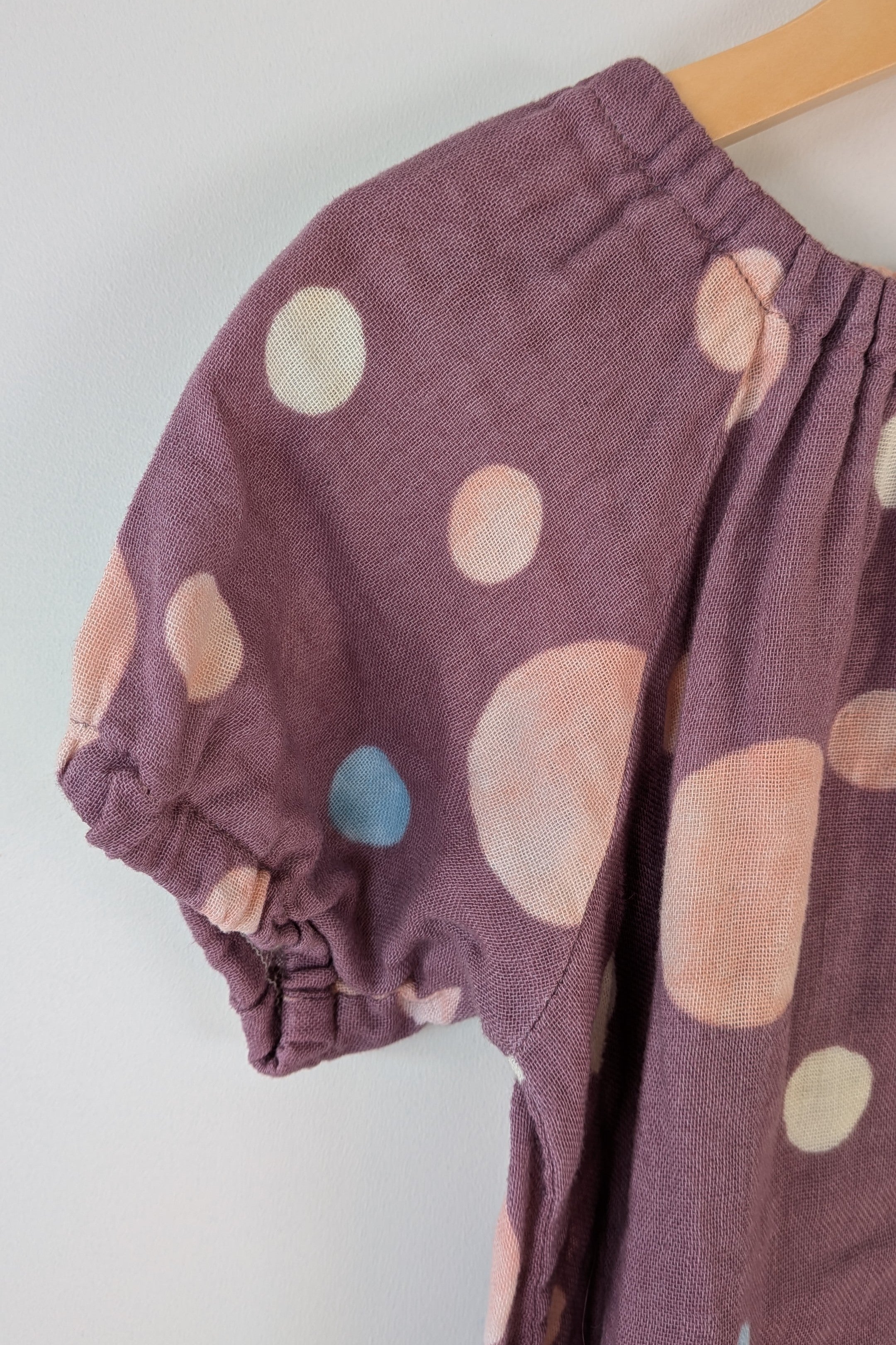 lj junior Plum Polka Dot Puff Sleeve Cotton Top Size 10 (Made in Tasmania)