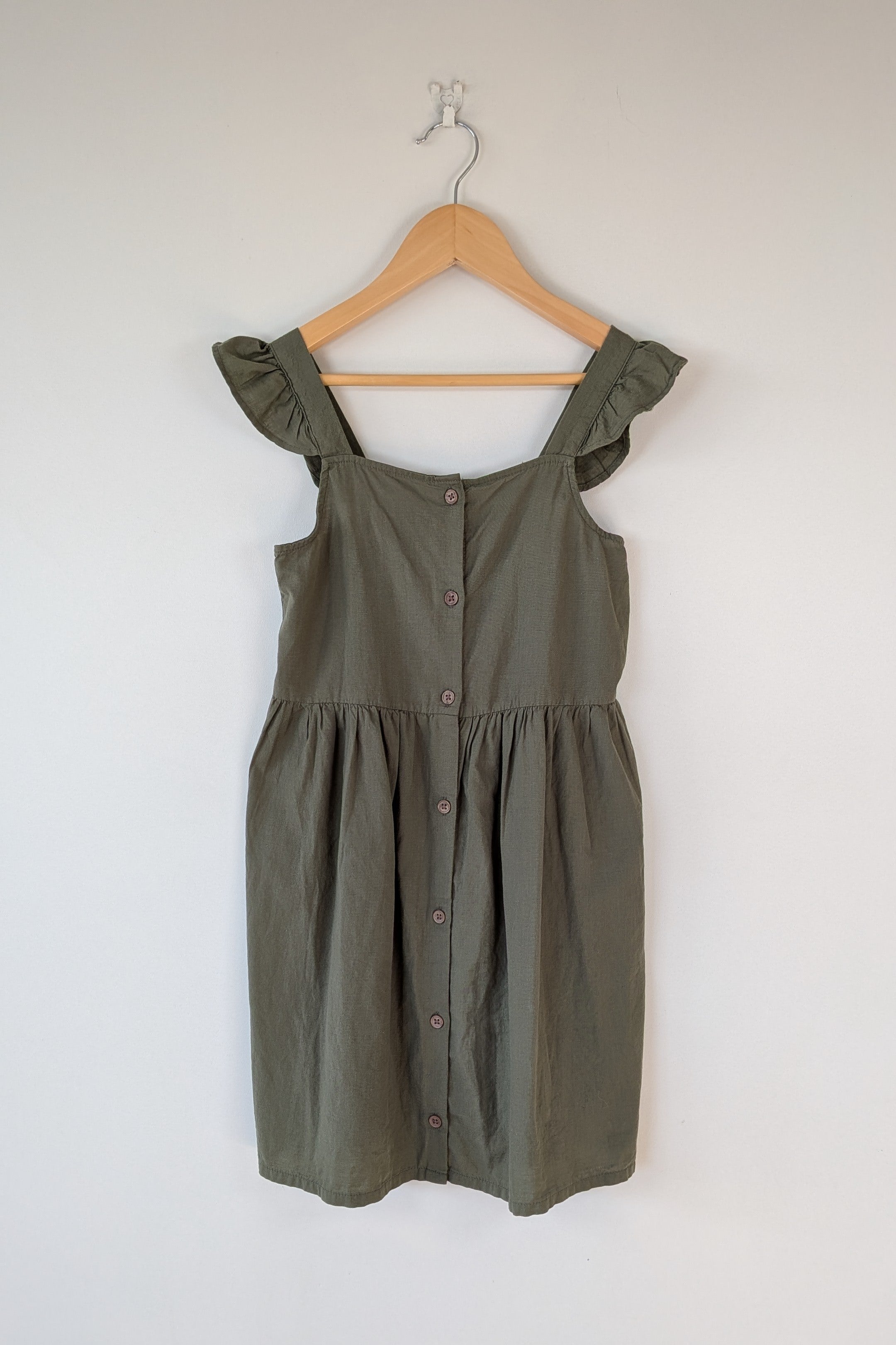H&M Olive Green Ruffle Trim Dress Size 8 Brand New With Tags RRP $24.99