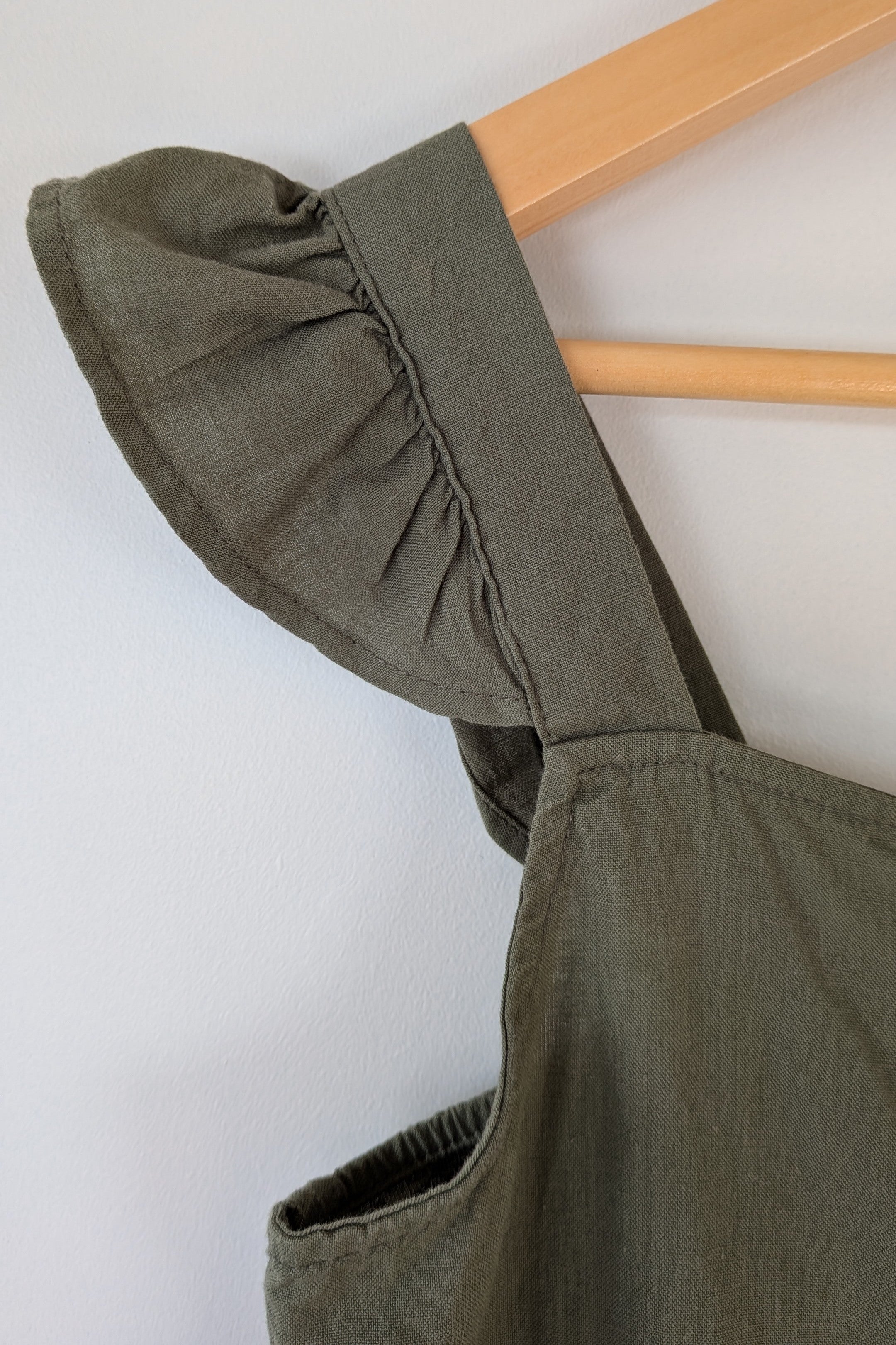H&M Olive Green Ruffle Trim Dress Size 8 Brand New With Tags RRP $24.99