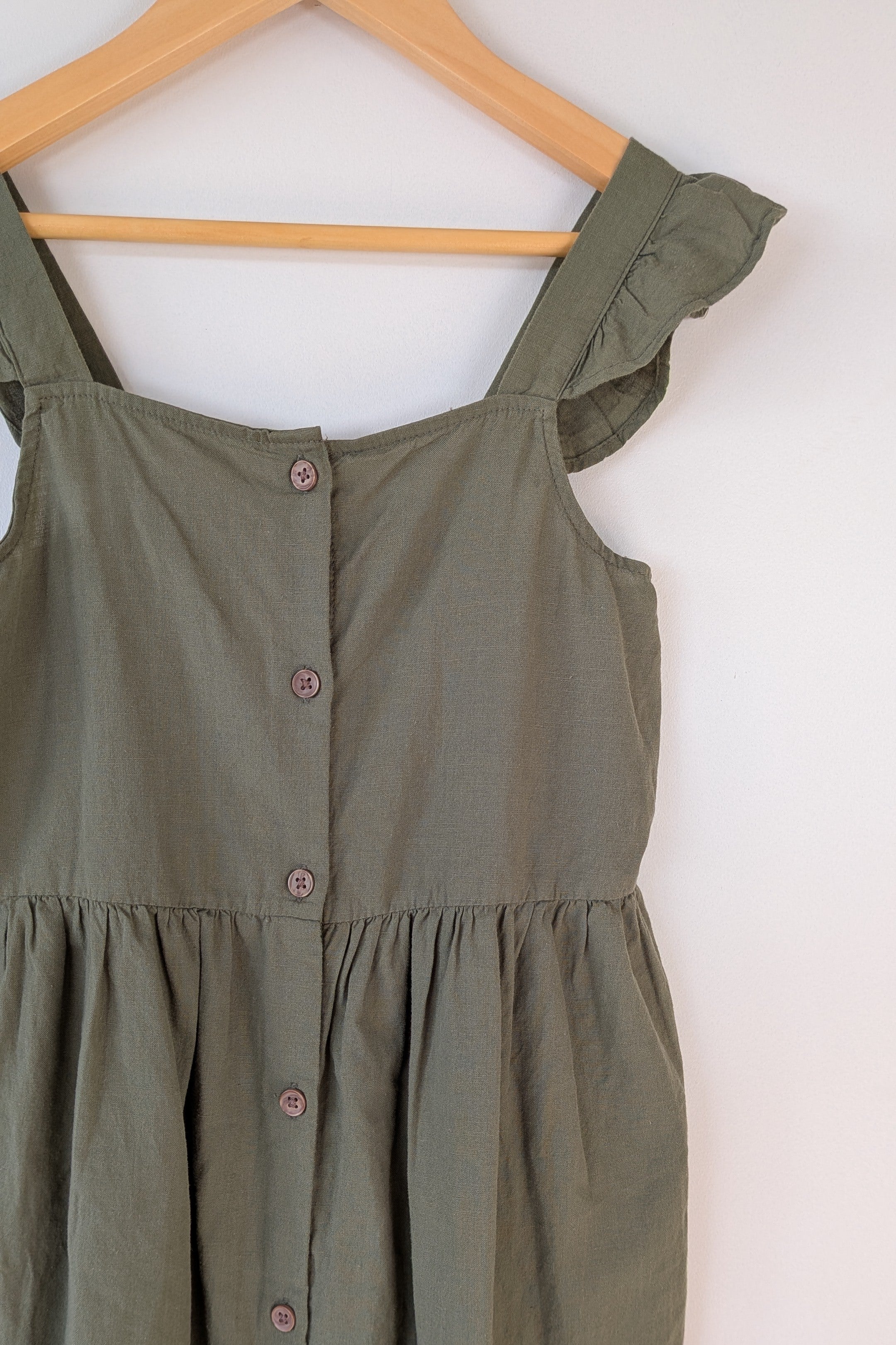 H&M Olive Green Ruffle Trim Dress Size 8 Brand New With Tags RRP $24.99